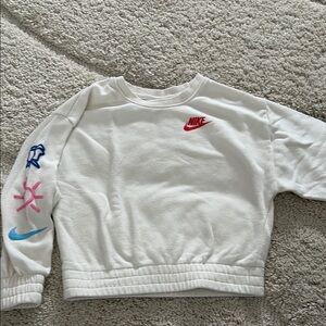 Nike Kids White Sweatshirt with Colorful Sleeve Accents